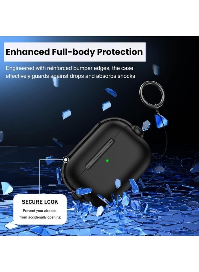 جراب AirPods Pro 3، غطاء قفل أمان لسماعات Apple AirPods Pro 3 2025 مع حامل للهاتف وسلسلة مفاتيح، جراب واقٍ مقاوم للصدمات والخدوش للرجال والنساء - (أسود) - Image 4